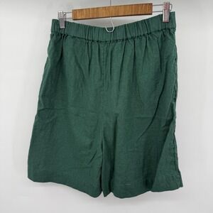 Free People Linen Blend Pull on Elastic Waist Hi-Rise Hunter Green Size Small